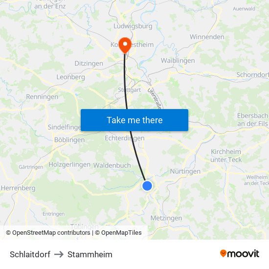 Schlaitdorf to Stammheim map