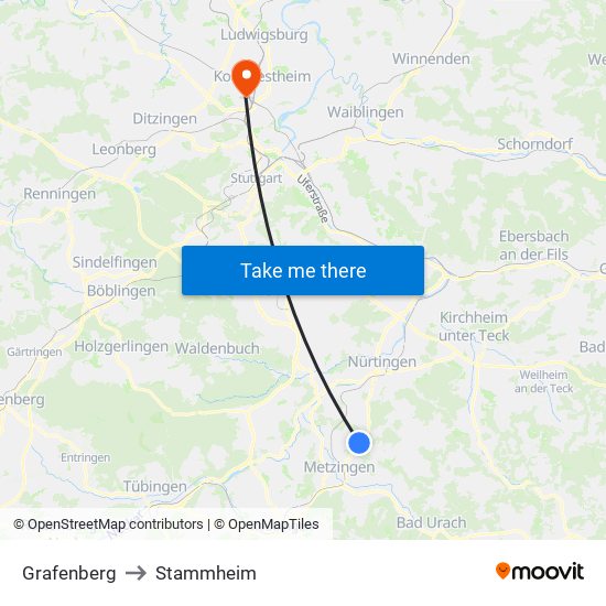 Grafenberg to Stammheim map