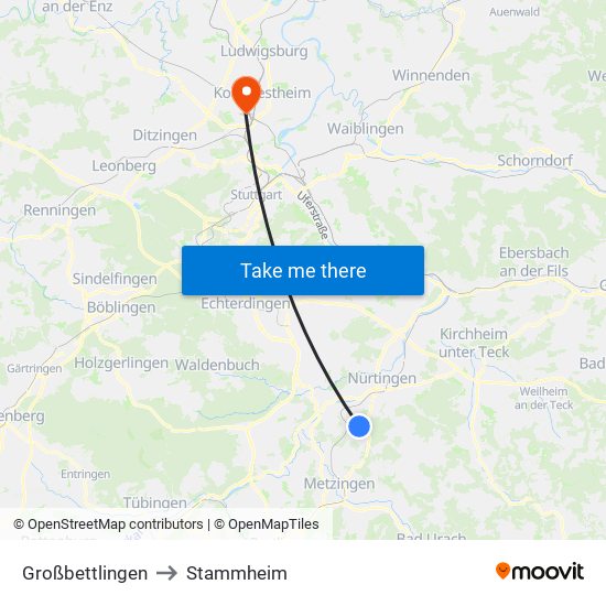 Großbettlingen to Stammheim map