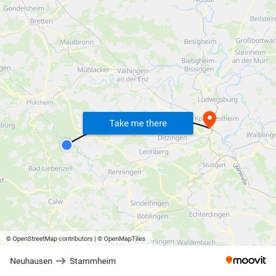 Neuhausen to Stammheim map