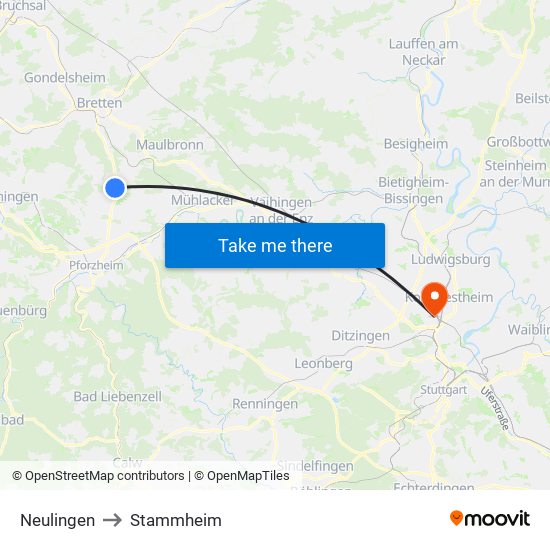 Neulingen to Stammheim map