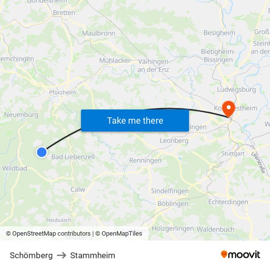 Schömberg to Stammheim map