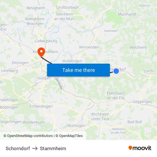 Schorndorf to Stammheim map