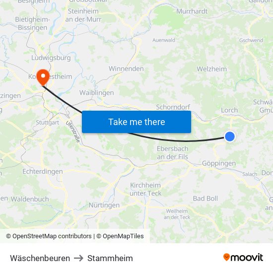Wäschenbeuren to Stammheim map