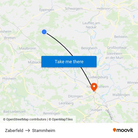 Zaberfeld to Stammheim map