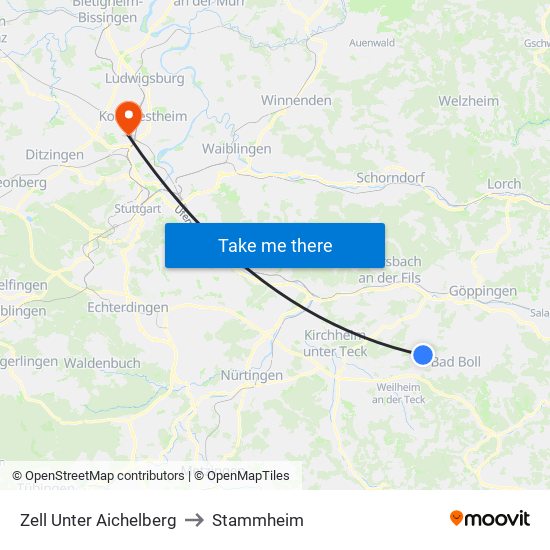 Zell Unter Aichelberg to Stammheim map