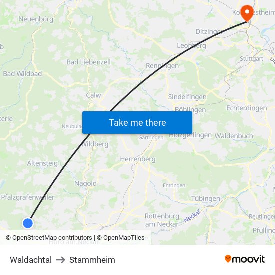 Waldachtal to Stammheim map