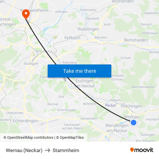 Wernau (Neckar) to Stammheim map