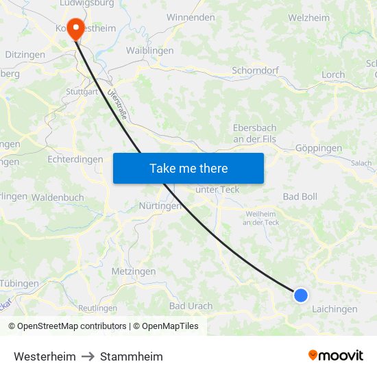 Westerheim to Stammheim map