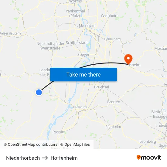 Niederhorbach to Hoffenheim map