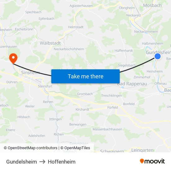 Gundelsheim to Hoffenheim map