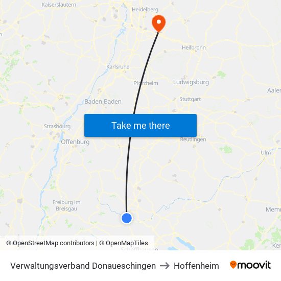 Verwaltungsverband Donaueschingen to Hoffenheim map