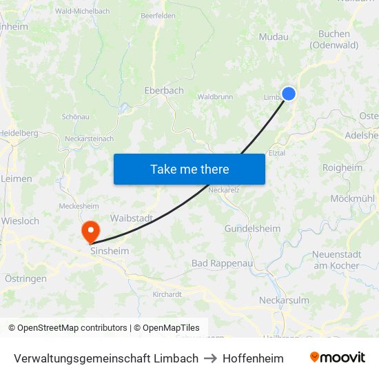 Verwaltungsgemeinschaft Limbach to Hoffenheim map