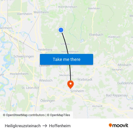 Heiligkreuzsteinach to Hoffenheim map