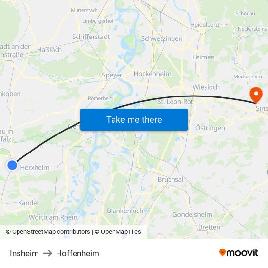 Insheim to Hoffenheim map