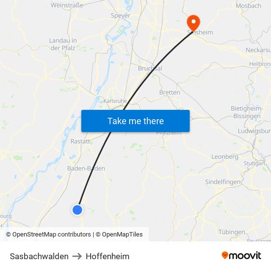 Sasbachwalden to Hoffenheim map