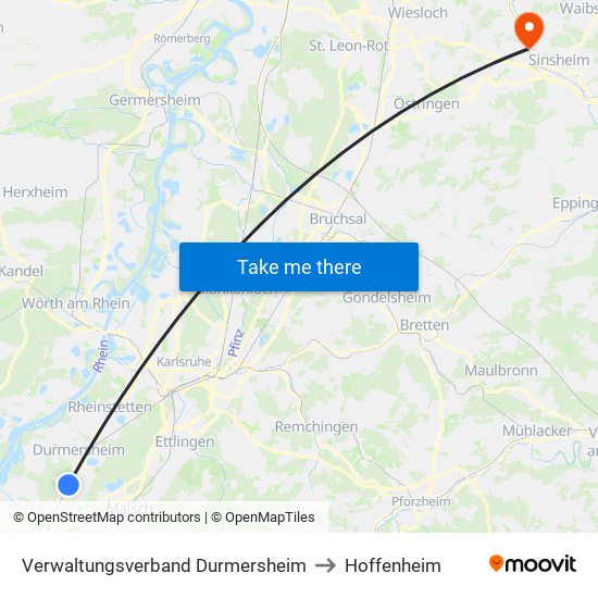 Verwaltungsverband Durmersheim to Hoffenheim map