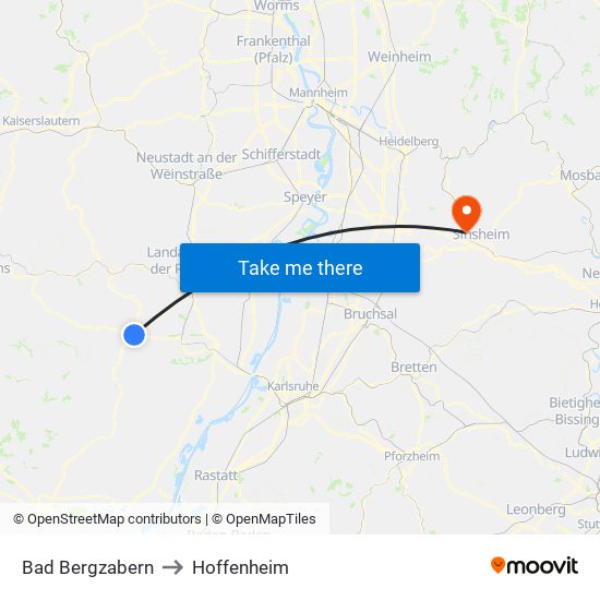 Bad Bergzabern to Hoffenheim map