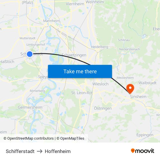 Schifferstadt to Hoffenheim map