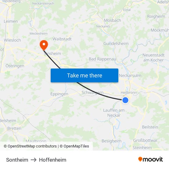 Sontheim to Hoffenheim map