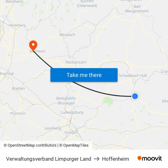 Verwaltungsverband Limpurger Land to Hoffenheim map