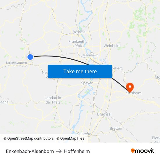 Enkenbach-Alsenborn to Hoffenheim map