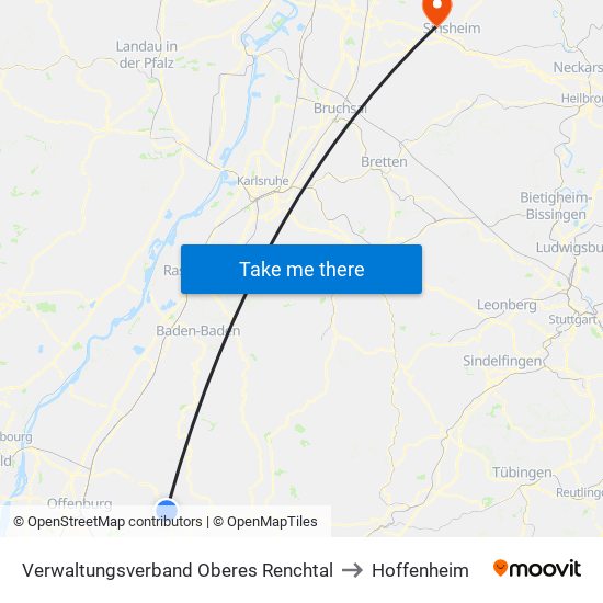 Verwaltungsverband Oberes Renchtal to Hoffenheim map