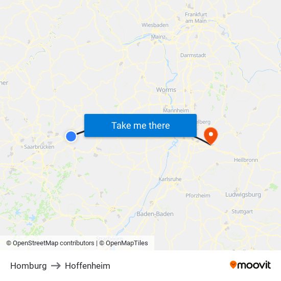 Homburg to Hoffenheim map