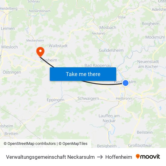 Verwaltungsgemeinschaft Neckarsulm to Hoffenheim map