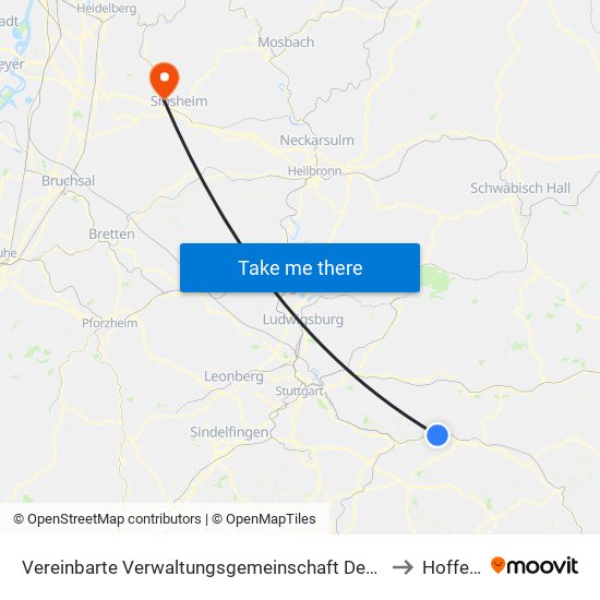 Vereinbarte Verwaltungsgemeinschaft Der Stadt Ebersbach An Der Fils to Hoffenheim map