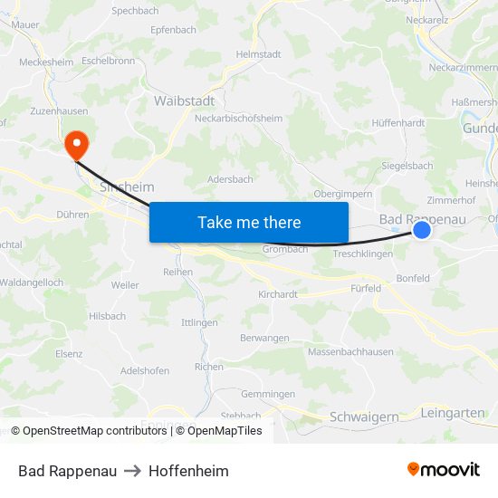 Bad Rappenau to Hoffenheim map