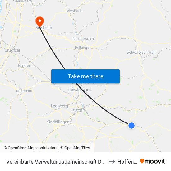 Vereinbarte Verwaltungsgemeinschaft Der Stadt Göppingen to Hoffenheim map