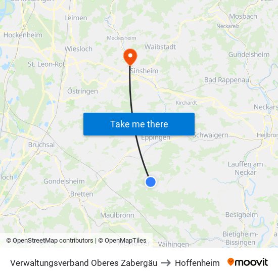 Verwaltungsverband Oberes Zabergäu to Hoffenheim map