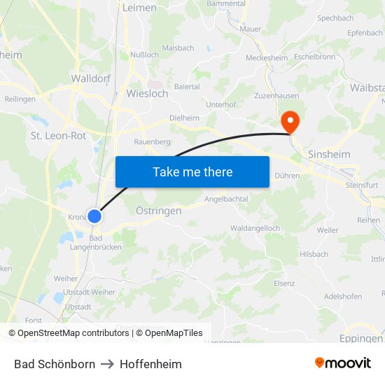 Bad Schönborn to Hoffenheim map
