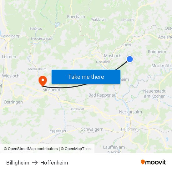 Billigheim to Hoffenheim map