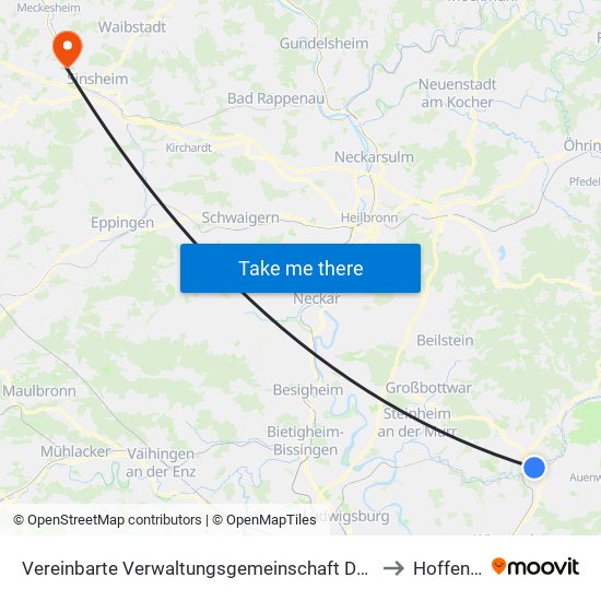 Vereinbarte Verwaltungsgemeinschaft Der Stadt Backnang to Hoffenheim map