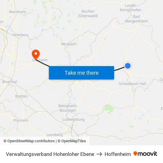 Verwaltungsverband Hohenloher Ebene to Hoffenheim map