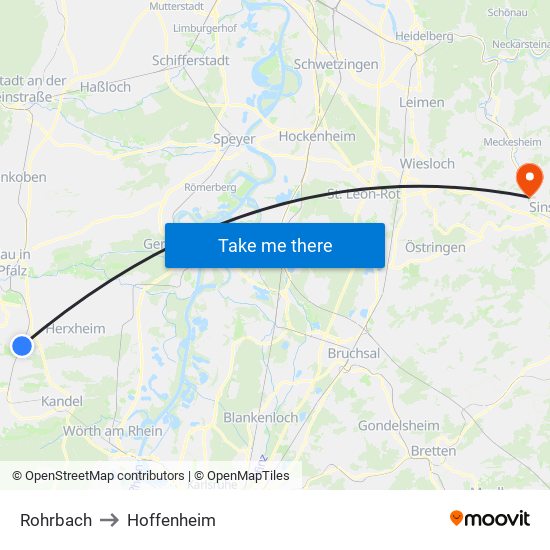 Rohrbach to Hoffenheim map