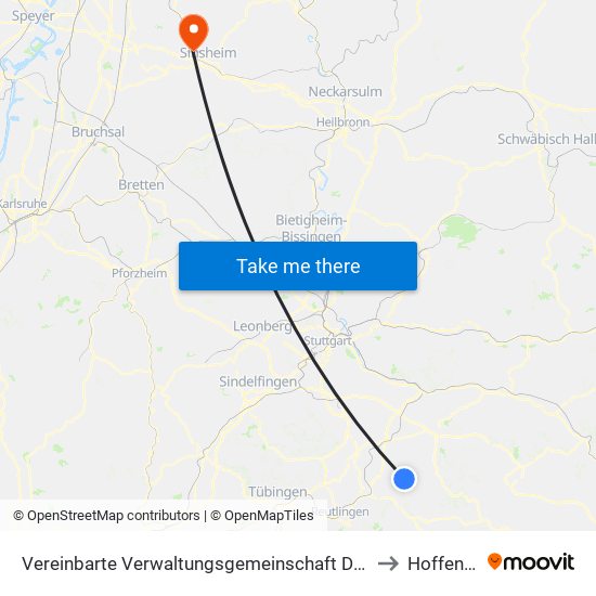 Vereinbarte Verwaltungsgemeinschaft Der Stadt Neuffen to Hoffenheim map