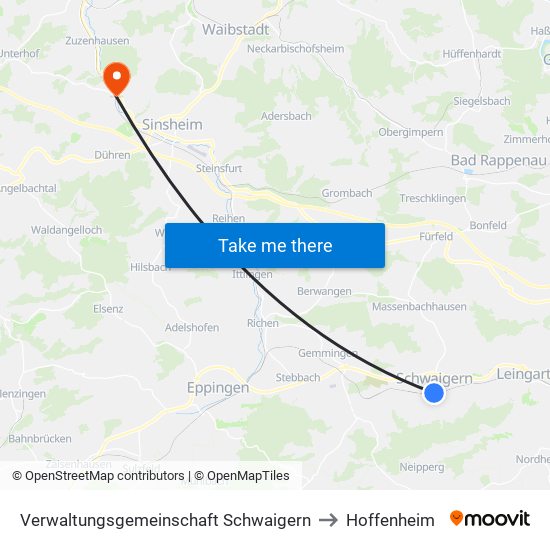 Verwaltungsgemeinschaft Schwaigern to Hoffenheim map