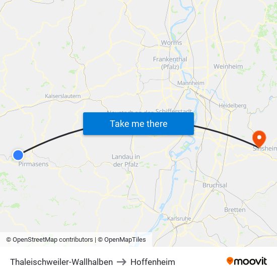 Thaleischweiler-Wallhalben to Hoffenheim map