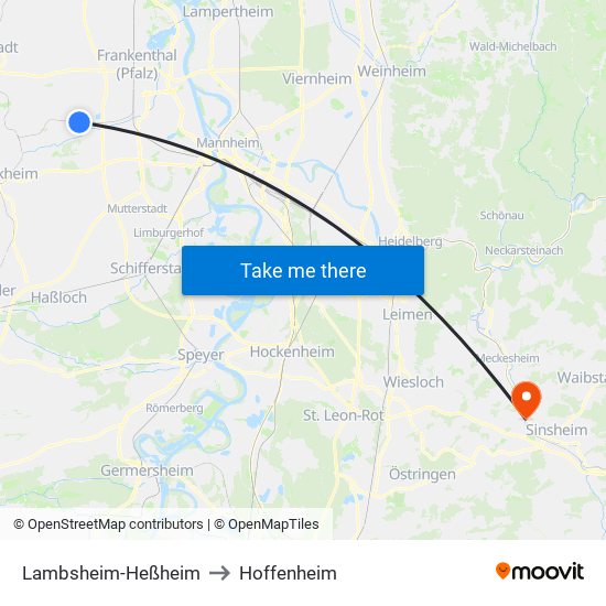 Lambsheim-Heßheim to Hoffenheim map