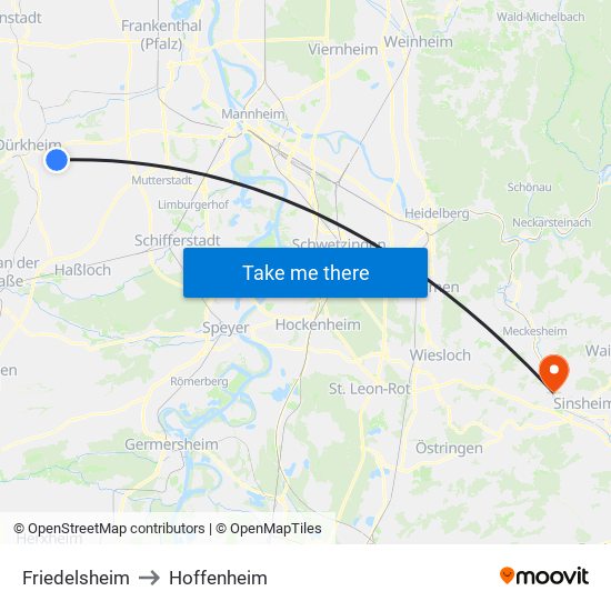 Friedelsheim to Hoffenheim map