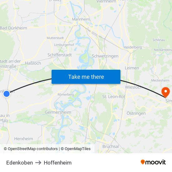 Edenkoben to Hoffenheim map