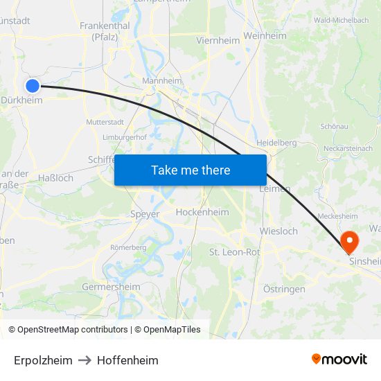 Erpolzheim to Hoffenheim map