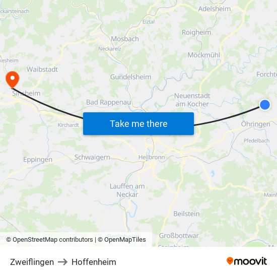 Zweiflingen to Hoffenheim map