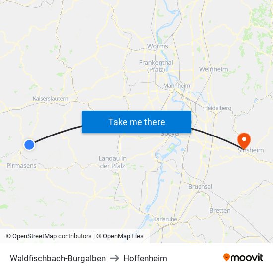 Waldfischbach-Burgalben to Hoffenheim map