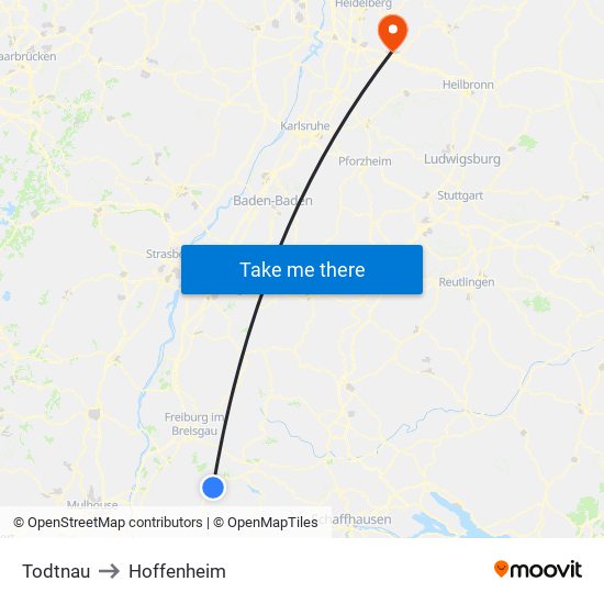 Todtnau to Hoffenheim map