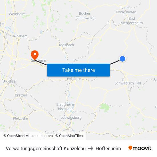 Verwaltungsgemeinschaft Künzelsau to Hoffenheim map