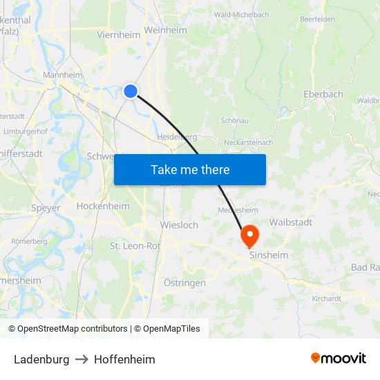 Ladenburg to Hoffenheim map